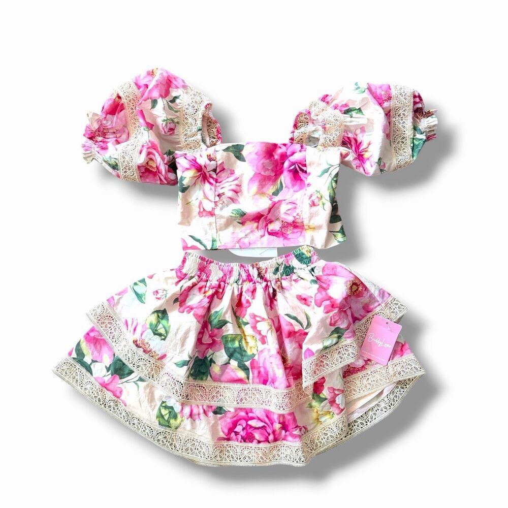 New Buddy Love Explorer Set Tweens Floral Top Skort 100% Cotton Small Size 10 - Picture 12 of 16